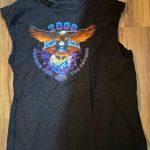Vintage XL Harley-Davidson Black Tee with Eagle and Motorcycle Design